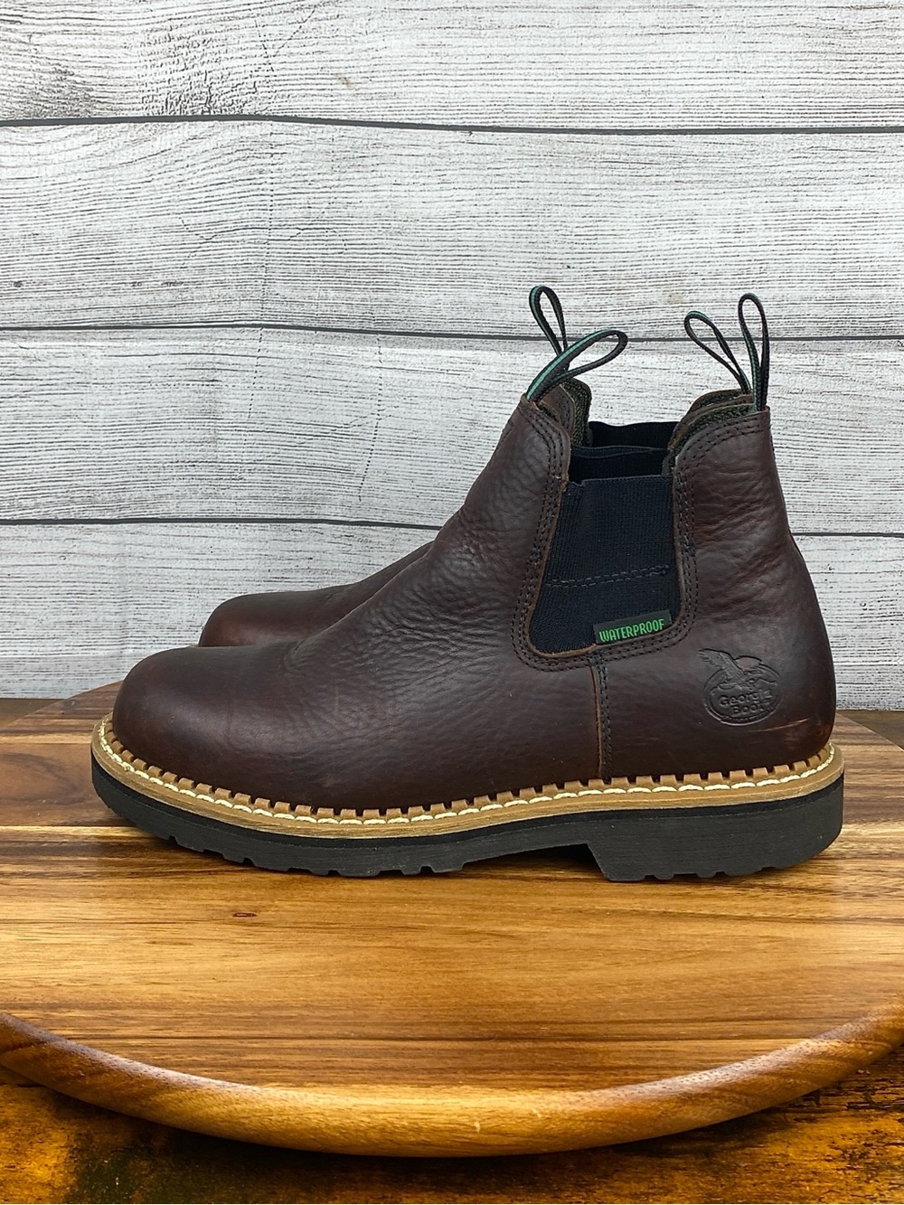 Georgia Boot Giant Waterproof High Romeo Work Boot Soft Toe Brown Leather Size 9